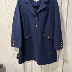 Tuckernuck Navy Blue Malia Dress Size M Collared Gold Buttons Shift Mini